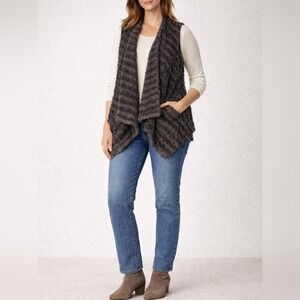 Draped Faux Fur Vest Open Front Sleeveless Cozy Luxe‎ Winter Layer
